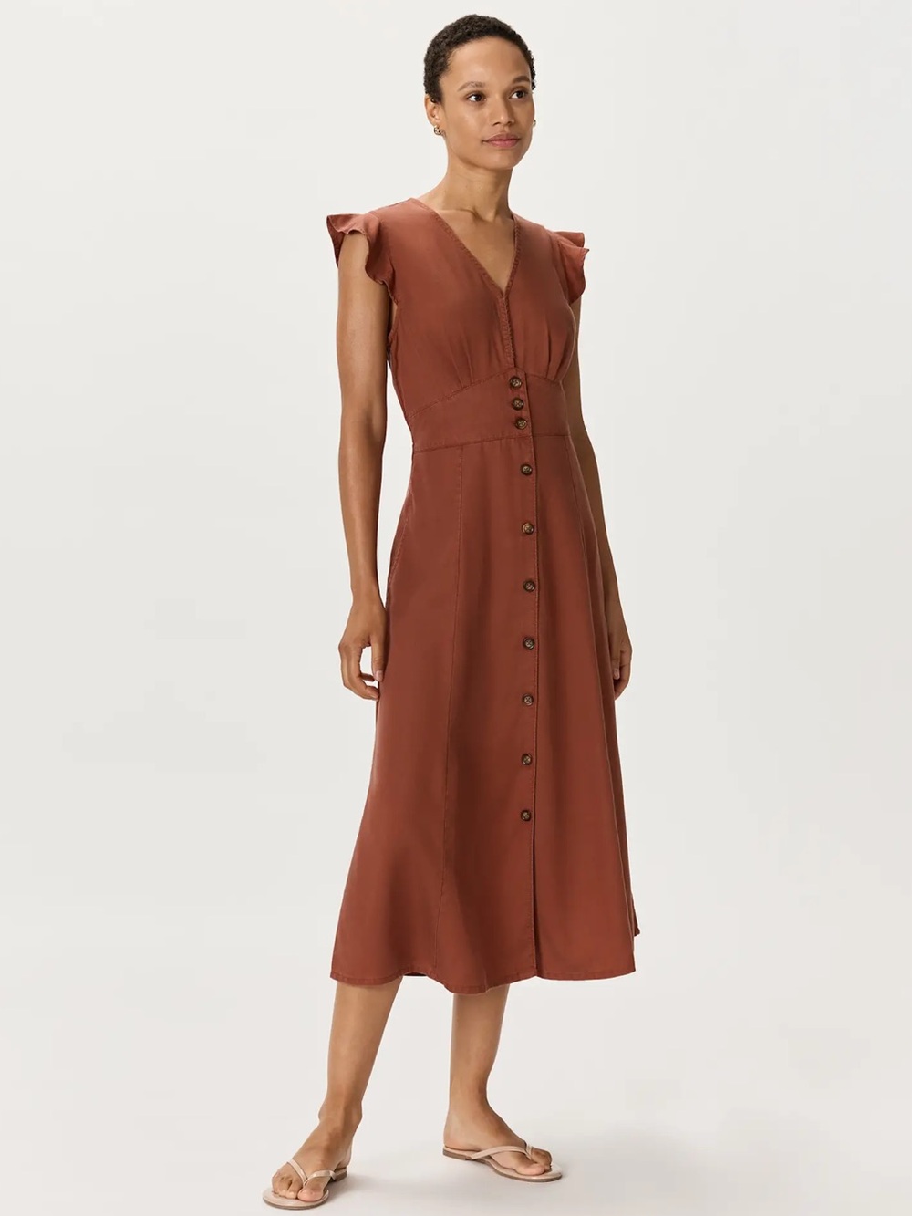 Quince Vintage Wash Tencel Button Front Midi Dress